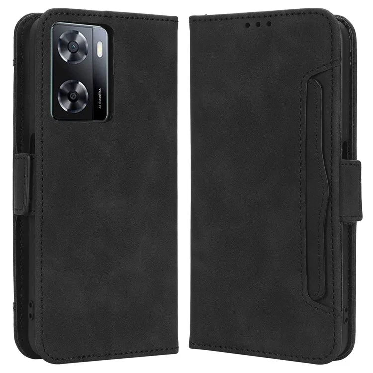 Anti-scratch Phone Cover For Oppo A57 4G / A57s 4G / A57 (CPH2387) (Taiwan Version) PU Leather Phone Flip Wallet Case with Multiple Card Slots - Black-Cellmalls