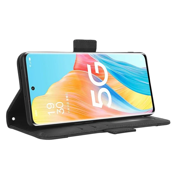 For Oppo A1 Pro 5G / Reno8 T 5G PU Leather Phone Case Multiple Card Slots Magnetic Shockproof Flip Phone Cover Wallet Stand - Black-Cellmalls