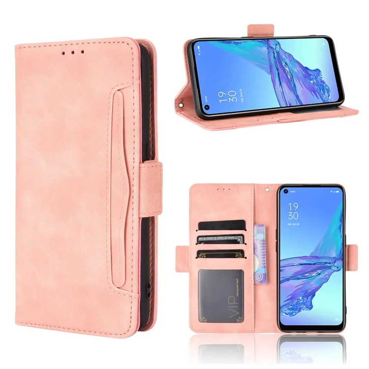 Multiple Card Slots Leather with Wallet Cell Phone Cover for Oppo A53/A32 (2020) - Black-Cellmalls