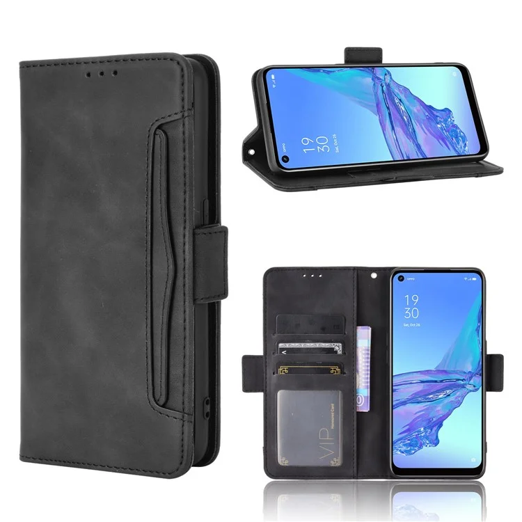 Multiple Card Slots Leather with Wallet Cell Phone Cover for Oppo A53/A32 (2020) - Black-Cellmalls
