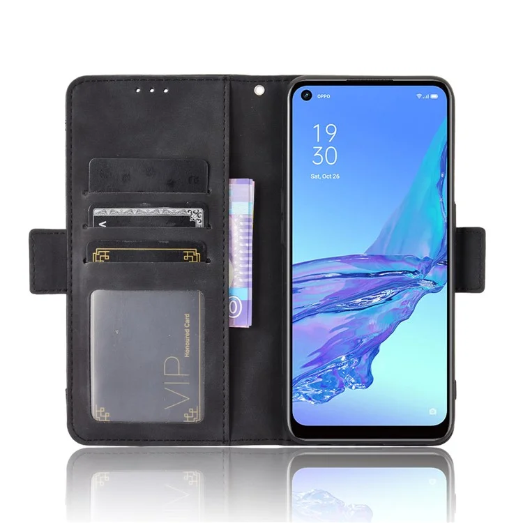 Multiple Card Slots Leather with Wallet Cell Phone Cover for Oppo A53/A32 (2020) - Black-Cellmalls