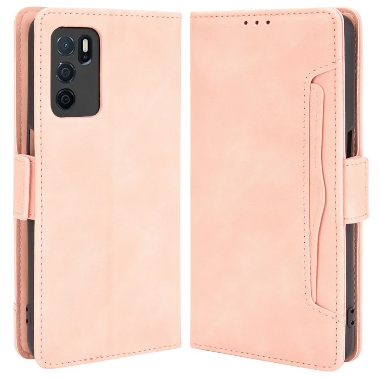 Wallet Design Phone Cover Stand Case with Multiple Card Slots for Oppo A16/A16s/A54s - Pink-Cellmalls