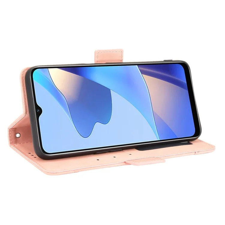 Wallet Design Phone Cover Stand Case with Multiple Card Slots for Oppo A16/A16s/A54s - Pink-Cellmalls