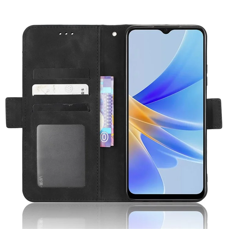 Multiple Card Slots Phone Case for Oppo A17 4G, PU Leather + TPU Wallet Stand Protective Cover - Black-Cellmalls