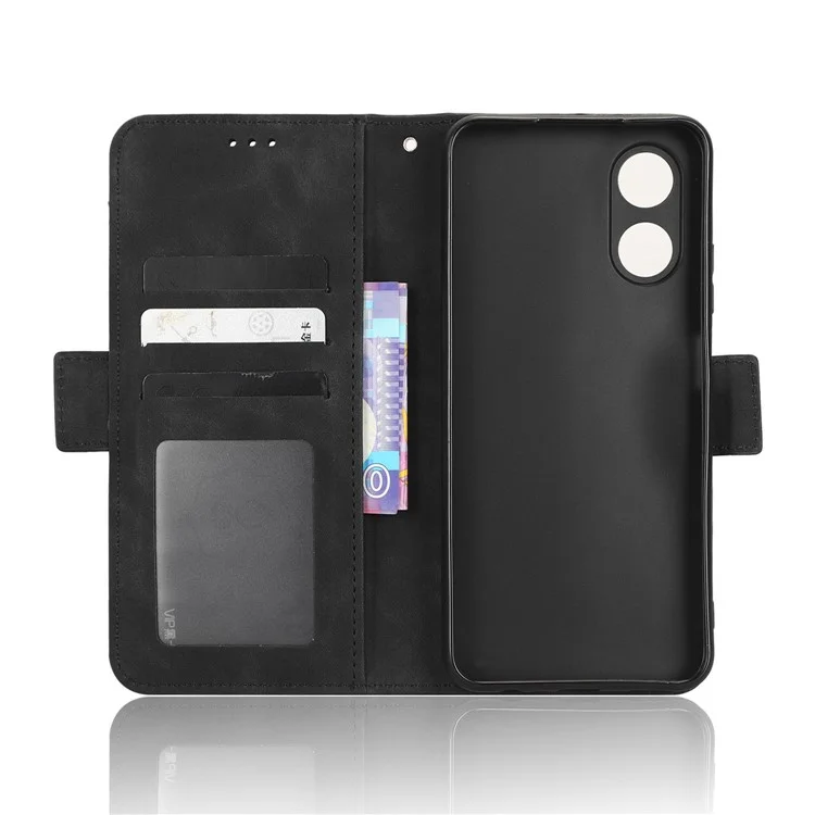 Multiple Card Slots Phone Case for Oppo A17 4G, PU Leather + TPU Wallet Stand Protective Cover - Black-Cellmalls