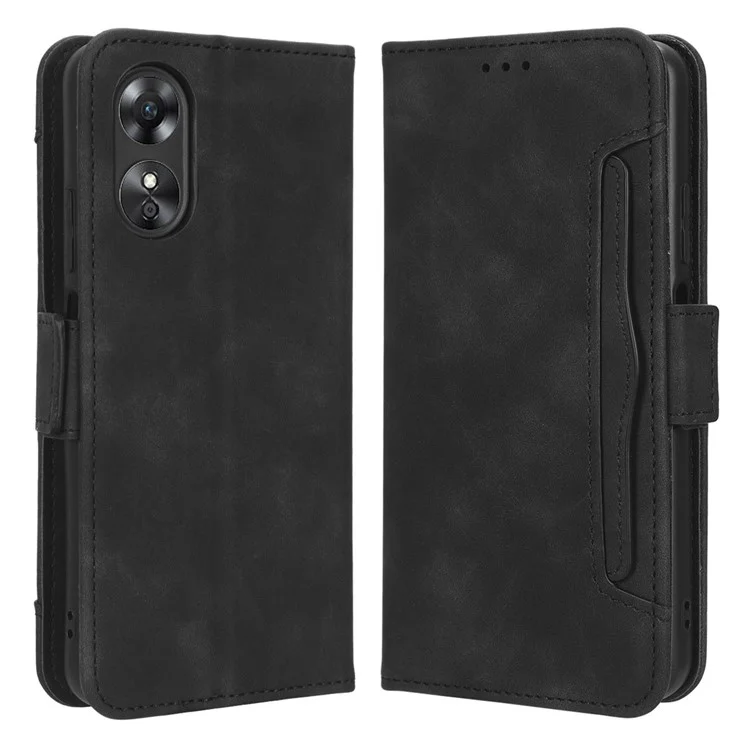Multiple Card Slots Phone Case for Oppo A17 4G, PU Leather + TPU Wallet Stand Protective Cover - Black-Cellmalls