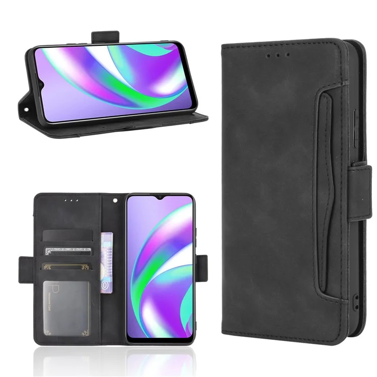 Multiple Card Slots Protective Cover for OPPO A15 Stand Leather Case - Black-Cellmalls