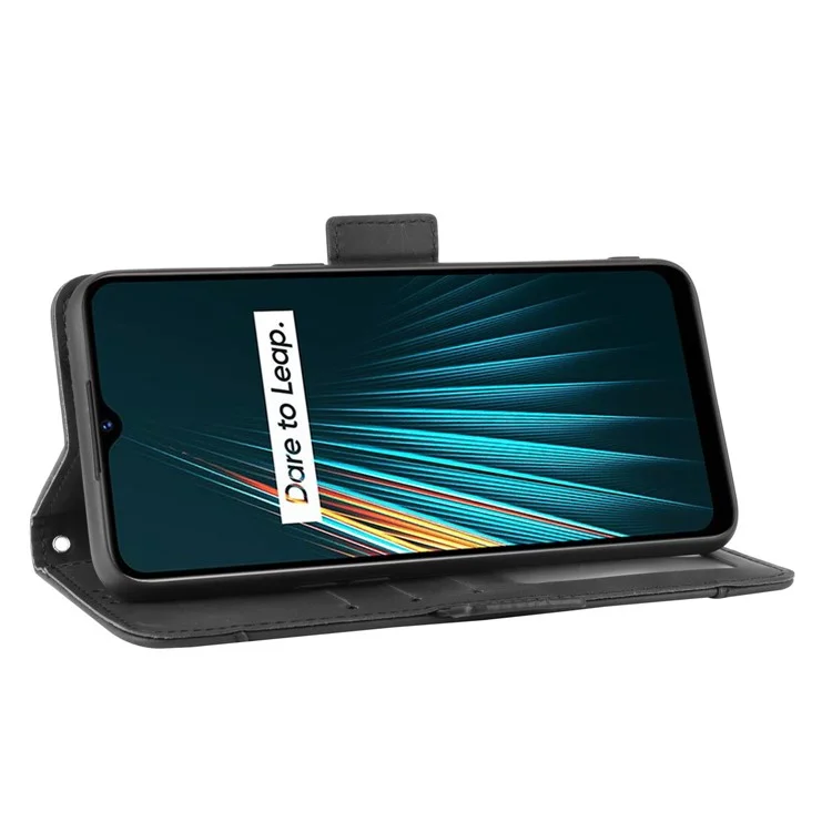 Multiple Card Slots Wallet Stand Phone Stand Case for Realme 5/Realme 5S/Realme 5i/Realme C3 (with Fingerprint Sensor)/Realme 6i - Black-Cellmalls