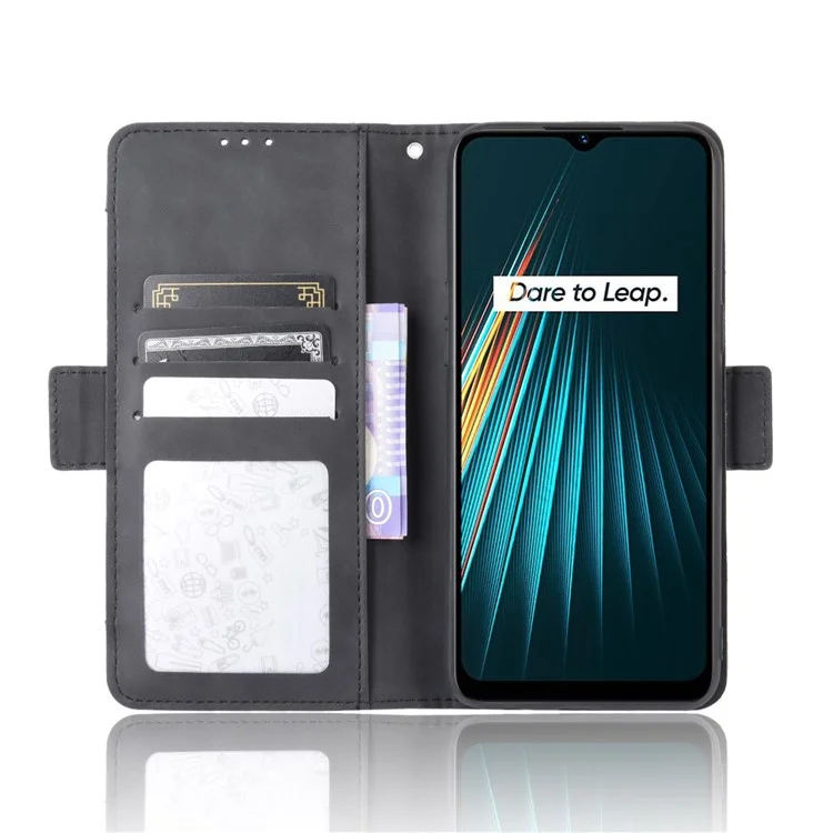 Multiple Card Slots Wallet Stand Phone Stand Case for Realme 5/Realme 5S/Realme 5i/Realme C3 (with Fingerprint Sensor)/Realme 6i - Black-Cellmalls