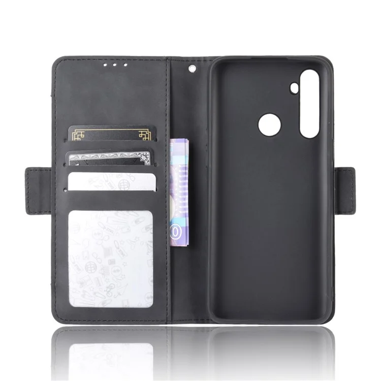 Multiple Card Slots Wallet Stand Phone Stand Case for Realme 5/Realme 5S/Realme 5i/Realme C3 (with Fingerprint Sensor)/Realme 6i - Black-Cellmalls