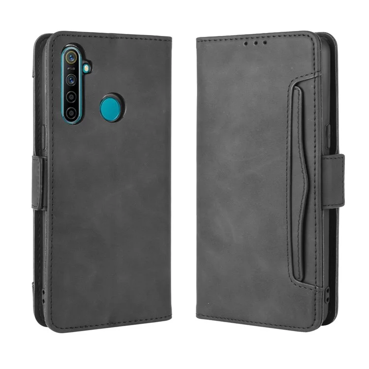 Multiple Card Slots Wallet Stand Phone Stand Case for Realme 5/Realme 5S/Realme 5i/Realme C3 (with Fingerprint Sensor)/Realme 6i - Black-Cellmalls