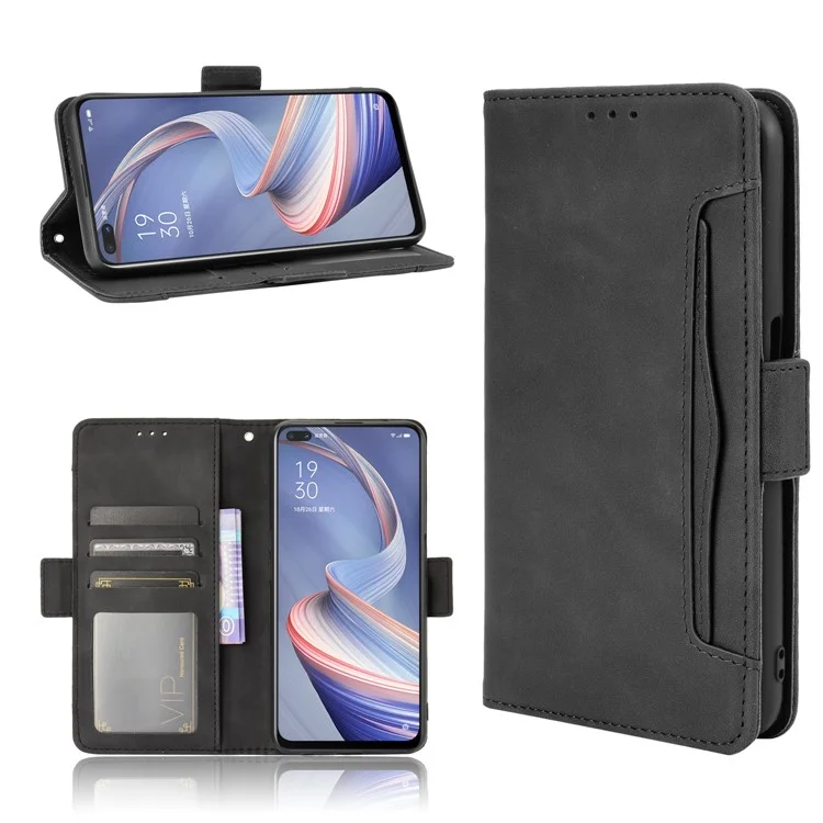 Multiple Card Slots Leather Shell Wallet Cell Phone Cover for OPPO A92s/Reno4 Z 5G with Multi-Angle Stand - Black-Cellmalls