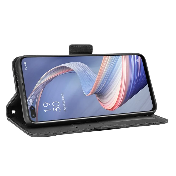 Multiple Card Slots Leather Shell Wallet Cell Phone Cover for OPPO A92s/Reno4 Z 5G with Multi-Angle Stand - Black-Cellmalls