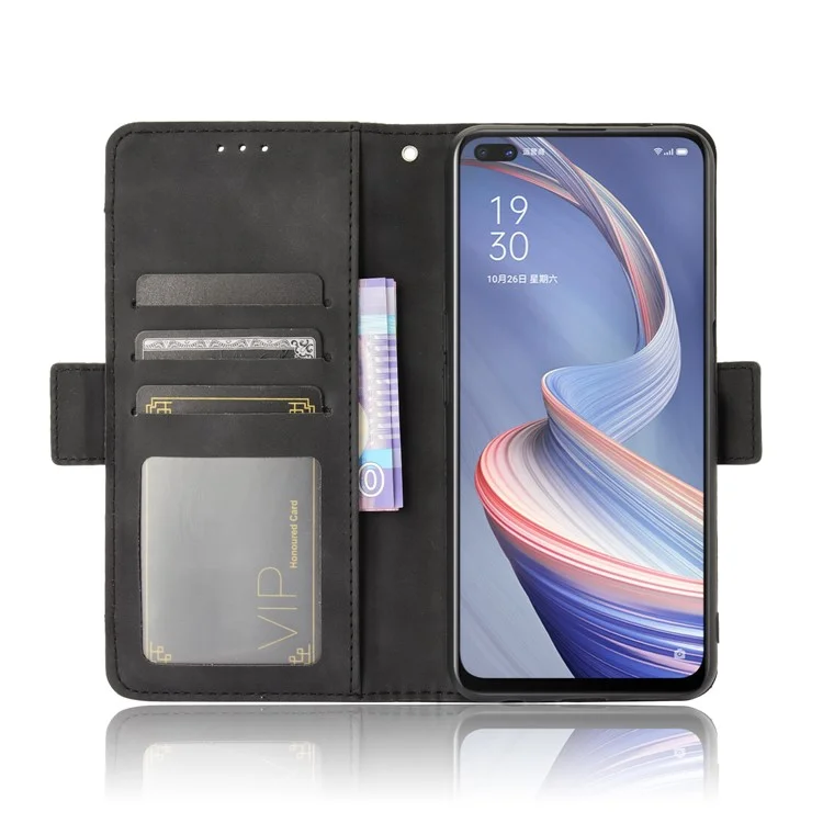 Multiple Card Slots Leather Shell Wallet Cell Phone Cover for OPPO A92s/Reno4 Z 5G with Multi-Angle Stand - Black-Cellmalls
