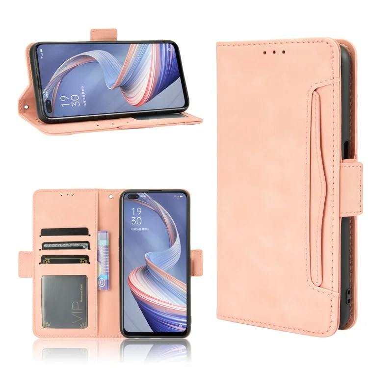 Multiple Card Slots Leather Shell Wallet Cell Phone Cover for OPPO A92s/Reno4 Z 5G with Multi-Angle Stand - Black-Cellmalls