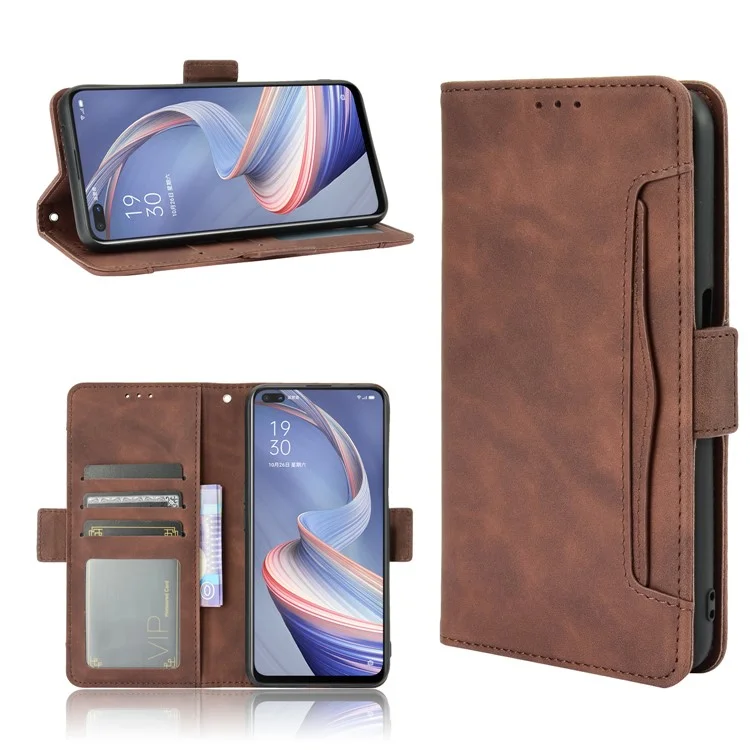 Multiple Card Slots Leather Shell Wallet Cell Phone Cover for OPPO A92s/Reno4 Z 5G with Multi-Angle Stand - Black-Cellmalls