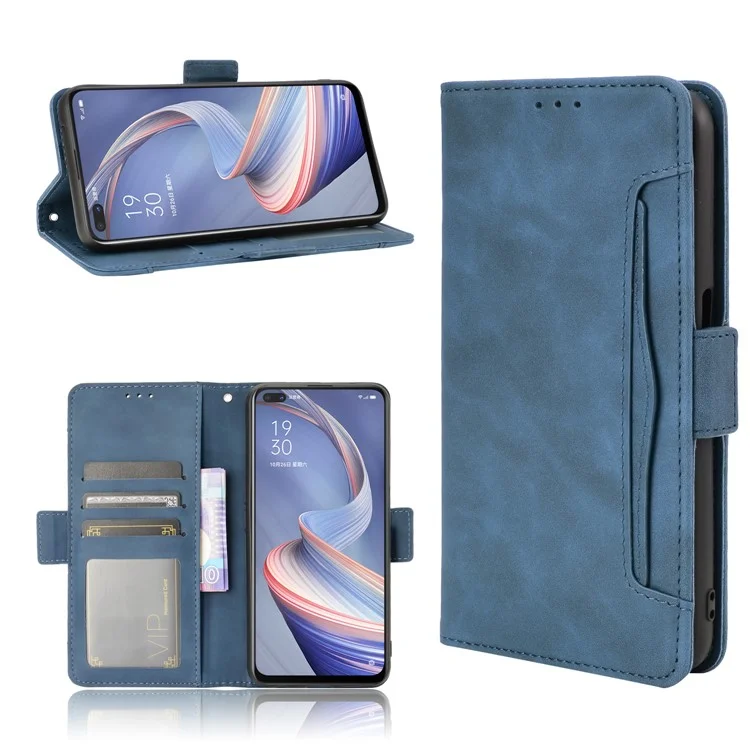 Multiple Card Slots Leather Shell Wallet Cell Phone Cover for OPPO A92s/Reno4 Z 5G with Multi-Angle Stand - Black-Cellmalls