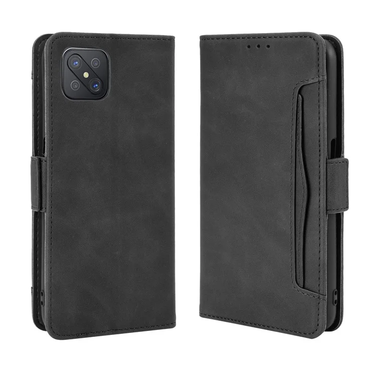 Multiple Card Slots Leather Shell Wallet Cell Phone Cover for OPPO A92s/Reno4 Z 5G with Multi-Angle Stand - Black-Cellmalls