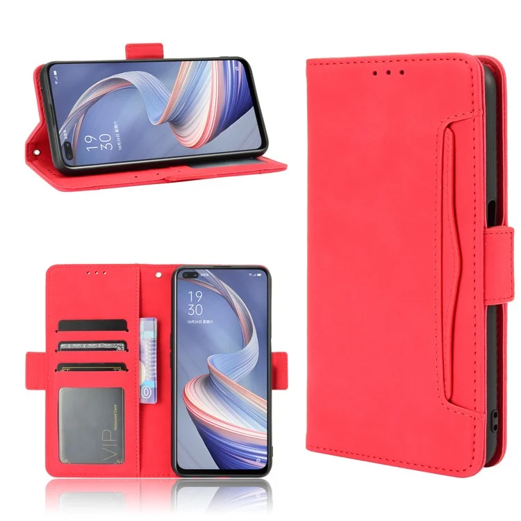 Multiple Card Slots Leather Shell Wallet Cell Phone Cover for OPPO A92s/Reno4 Z 5G with Multi-Angle Stand - Black-Cellmalls