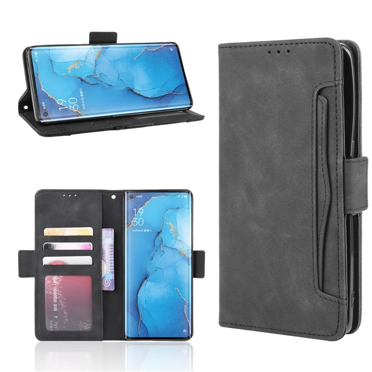 Wallet Leather Phone Case with Multiple Card Slots for OPPO Find X2 Neo / Reno3 Pro 5G (Chinese Edition) / Reno3 Pro (European Edition) - Black-Cellmalls