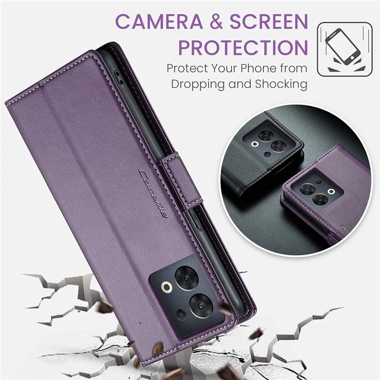 For Oppo Reno8 5G (Global) Leather Case CASEME 023 RFID Blocking 3 Card Slot Mobile Cover - Purple-Cellmalls