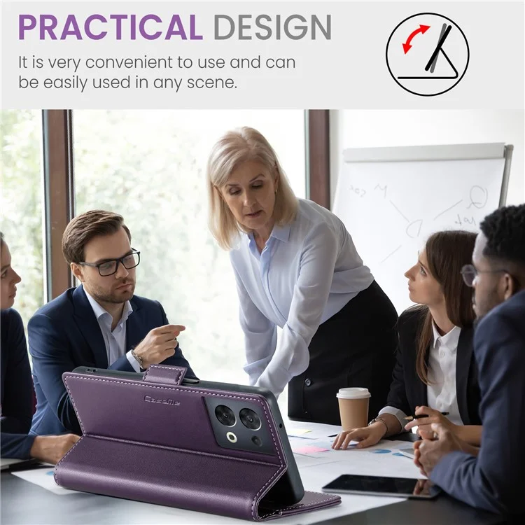 For Oppo Reno8 5G (Global) Leather Case CASEME 023 RFID Blocking 3 Card Slot Mobile Cover - Purple-Cellmalls