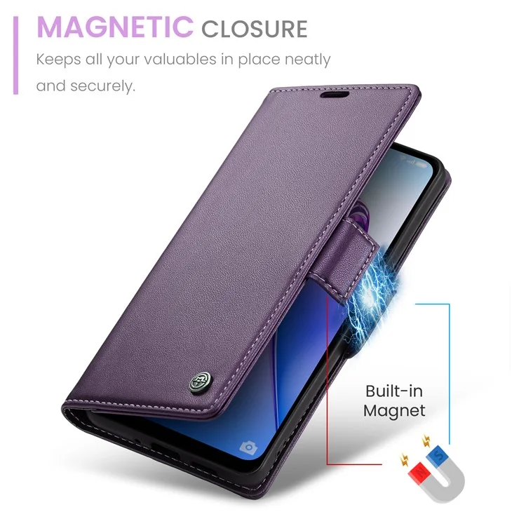 For Oppo Reno8 5G (Global) Leather Case CASEME 023 RFID Blocking 3 Card Slot Mobile Cover - Purple-Cellmalls