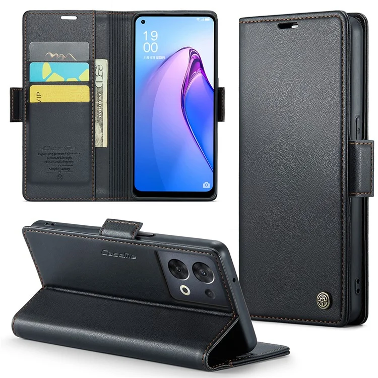 For Oppo Reno8 5G (Global) Leather Case CASEME 023 RFID Blocking 3 Card Slot Mobile Cover - Purple-Cellmalls