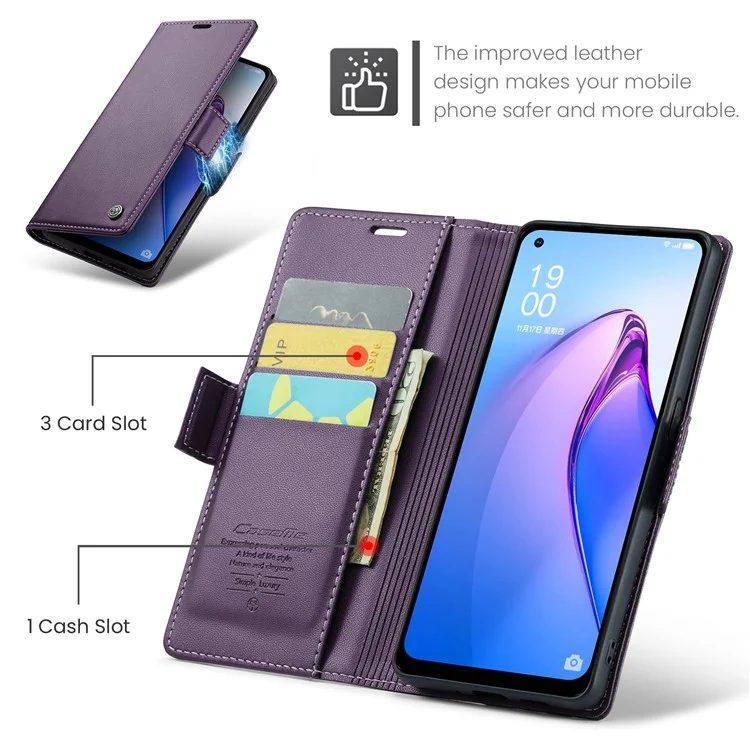 For Oppo Reno8 5G (Global) Leather Case CASEME 023 RFID Blocking 3 Card Slot Mobile Cover - Purple-Cellmalls
