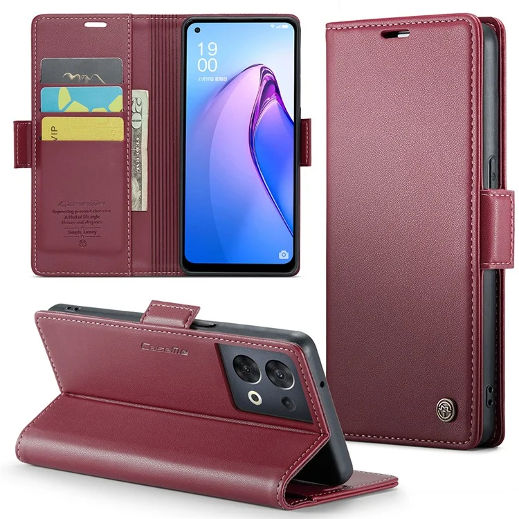 For Oppo Reno8 5G (Global) Leather Case CASEME 023 RFID Blocking 3 Card Slot Mobile Cover - Purple-Cellmalls
