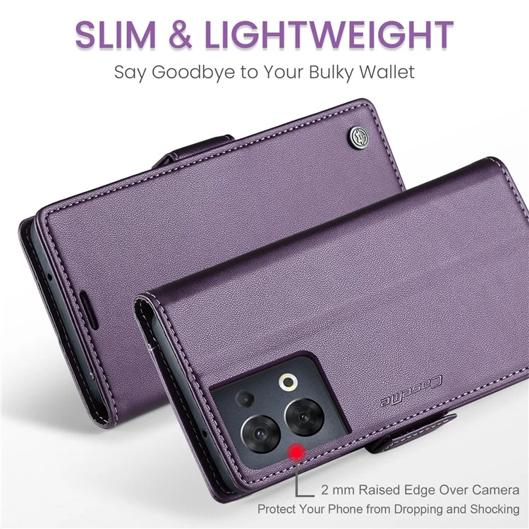 For Oppo Reno8 5G (Global) Leather Case CASEME 023 RFID Blocking 3 Card Slot Mobile Cover - Purple-Cellmalls