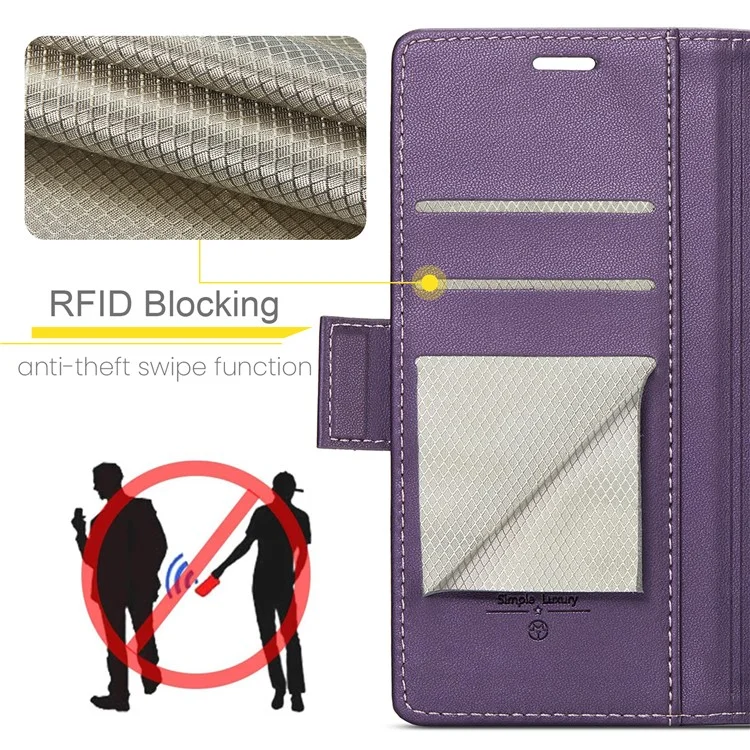 For Oppo Reno8 5G (Global) Leather Case CASEME 023 RFID Blocking 3 Card Slot Mobile Cover - Purple-Cellmalls