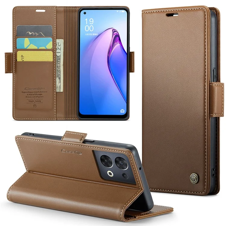 For Oppo Reno8 5G (Global) Leather Case CASEME 023 RFID Blocking 3 Card Slot Mobile Cover - Purple-Cellmalls