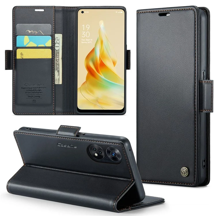 For Oppo Reno8 T 4G Leather Case CASEME 023 RFID Blocking 3 Card Slot Mobile Cover - Black-Cellmalls