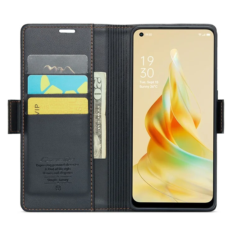 For Oppo Reno8 T 4G Leather Case CASEME 023 RFID Blocking 3 Card Slot Mobile Cover - Black-Cellmalls