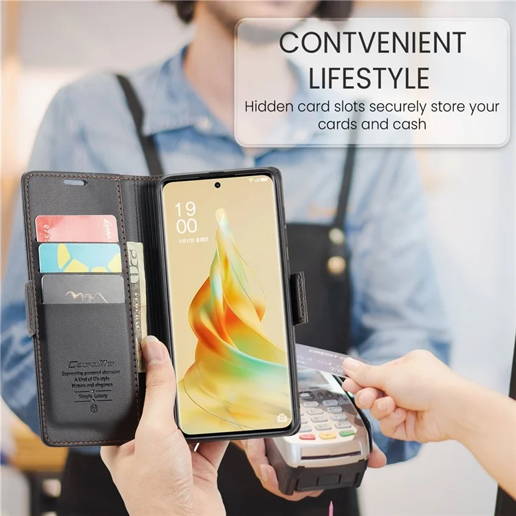 For Oppo Reno8 T 4G Leather Case CASEME 023 RFID Blocking 3 Card Slot Mobile Cover - Black-Cellmalls