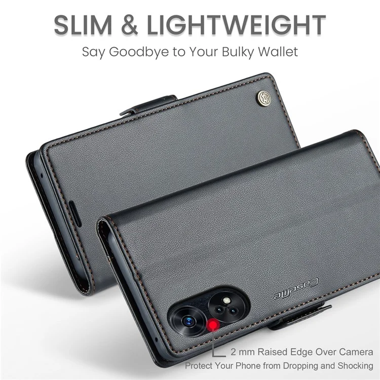 For Oppo Reno8 T 4G Leather Case CASEME 023 RFID Blocking 3 Card Slot Mobile Cover - Black-Cellmalls