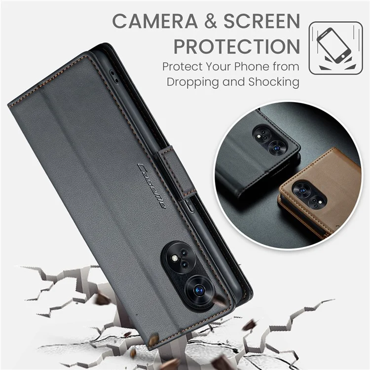 For Oppo Reno8 T 4G Leather Case CASEME 023 RFID Blocking 3 Card Slot Mobile Cover - Black-Cellmalls