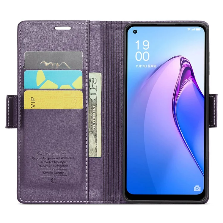 For Oppo Reno8 5G (Global) Leather Case CASEME 023 RFID Blocking 3 Card Slot Mobile Cover - Purple-Cellmalls
