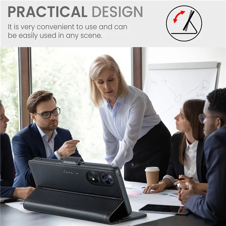 For Oppo Reno8 T 4G Leather Case CASEME 023 RFID Blocking 3 Card Slot Mobile Cover - Black-Cellmalls