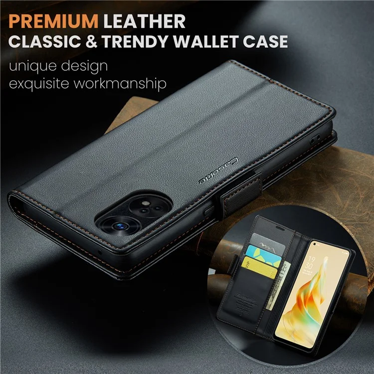 For Oppo Reno8 T 4G Leather Case CASEME 023 RFID Blocking 3 Card Slot Mobile Cover - Black-Cellmalls