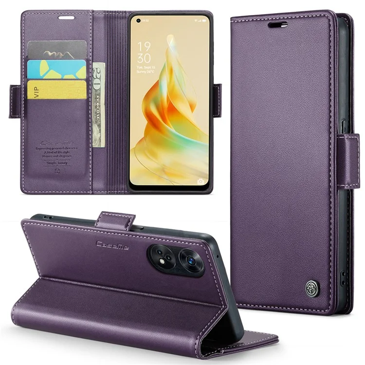 For Oppo Reno8 T 4G Leather Case CASEME 023 RFID Blocking 3 Card Slot Mobile Cover - Black-Cellmalls