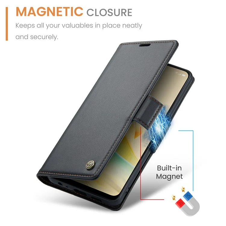 For Oppo Reno8 T 4G Leather Case CASEME 023 RFID Blocking 3 Card Slot Mobile Cover - Black-Cellmalls