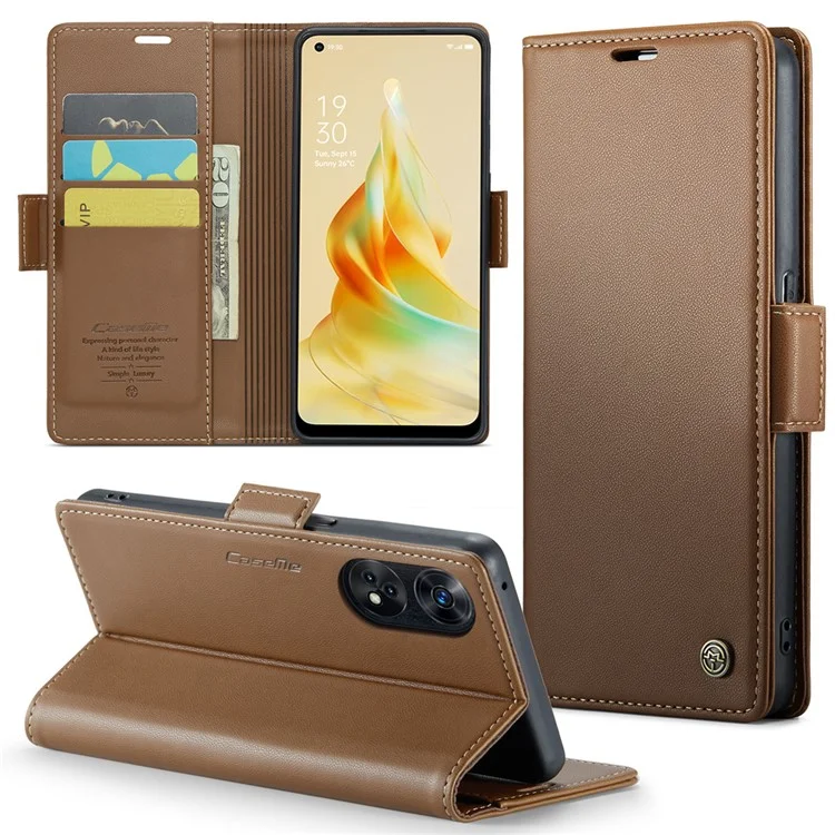 For Oppo Reno8 T 4G Leather Case CASEME 023 RFID Blocking 3 Card Slot Mobile Cover - Black-Cellmalls