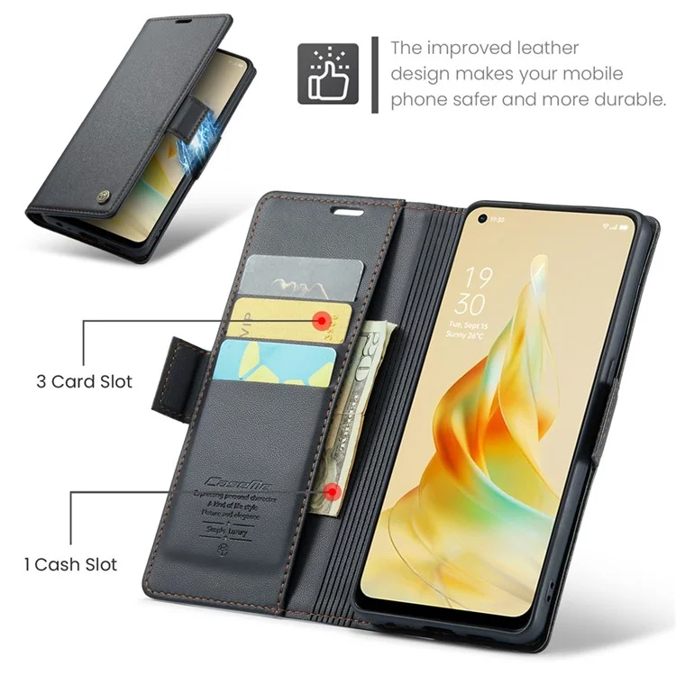 For Oppo Reno8 T 4G Leather Case CASEME 023 RFID Blocking 3 Card Slot Mobile Cover - Black-Cellmalls