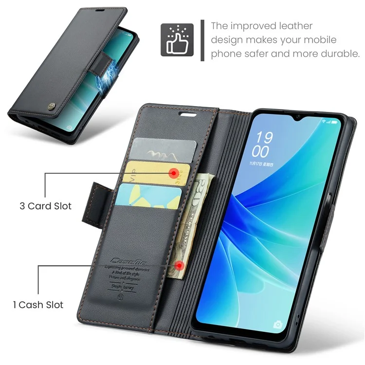 For Oppo A57 4G / A57s 4G / A57e 4G / A77 4G / A77s 4G / OnePlus Nord N20 SE 4G Case CASEME 023 RFID Blocking 3 Card Slot Mobile Cover - Black-Cellmalls