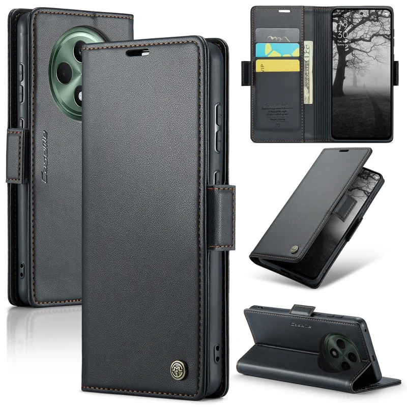 For Oppo Reno12 F 5G Case CASEME 023 Series RFID Blocking Glossy Stand Phone Cover - Green-Cellmalls