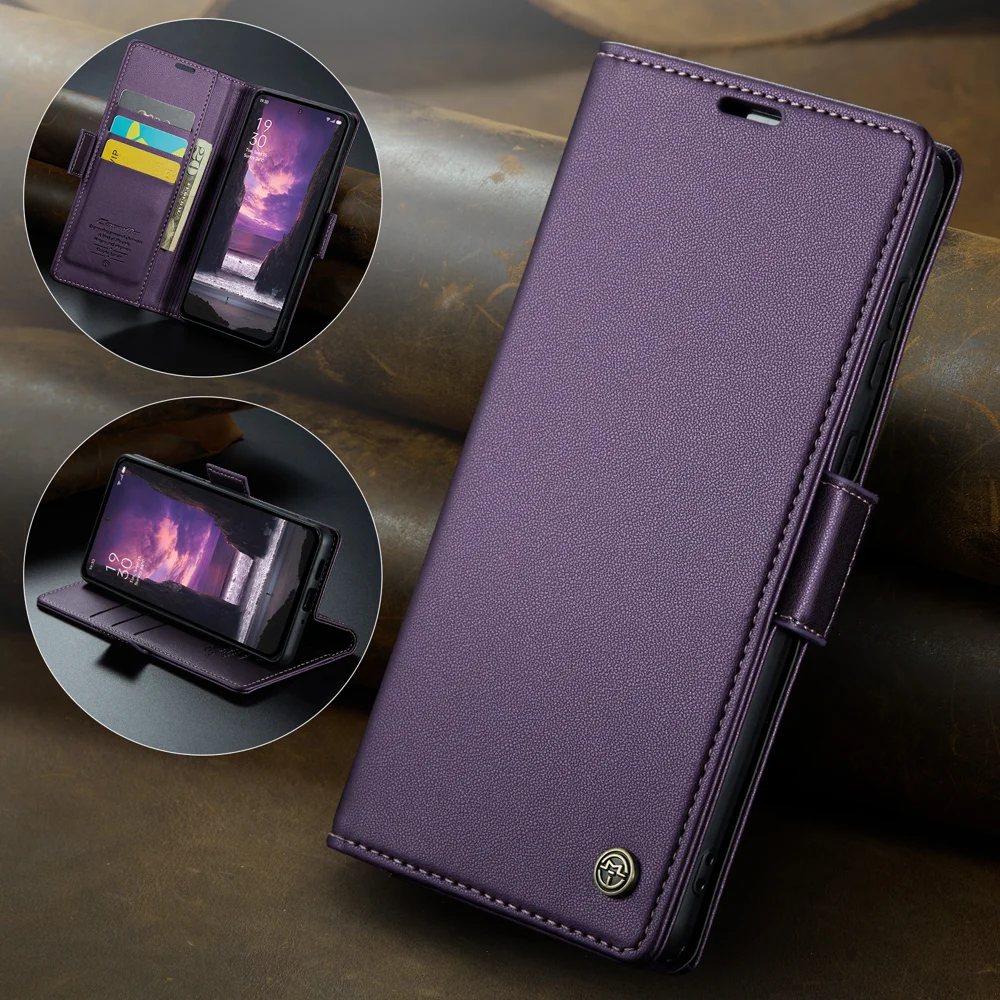 For Oppo Reno12 F 5G Case CASEME 023 Series RFID Blocking Glossy Stand Phone Cover - Green-Cellmalls