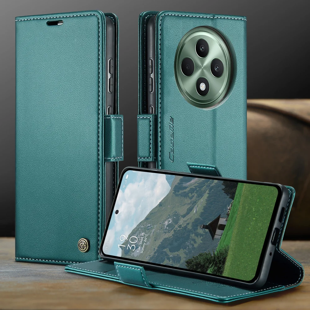 For Oppo Reno12 F 5G Case CASEME 023 Series RFID Blocking Glossy Stand Phone Cover - Green-Cellmalls