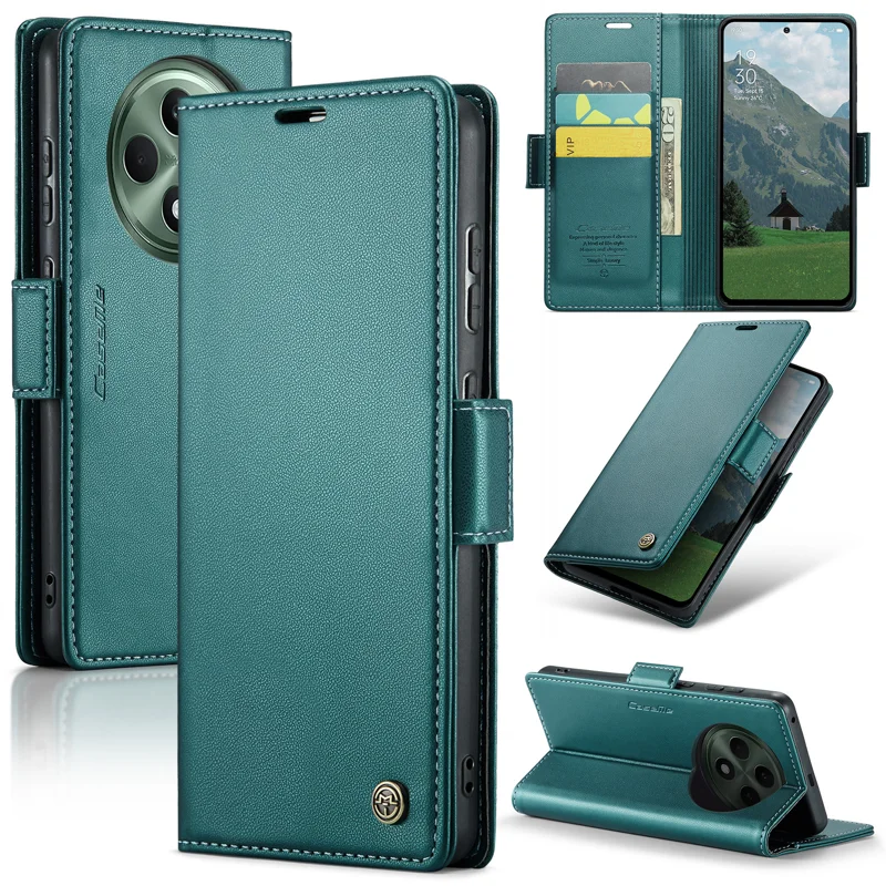 For Oppo Reno12 F 5G Case CASEME 023 Series RFID Blocking Glossy Stand Phone Cover - Green-Cellmalls